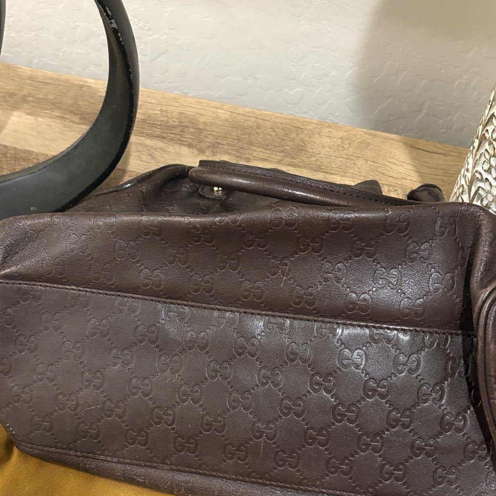 Gucci Dark Brown Embossed Leather Shoulder Bag - Picture 7 of 11